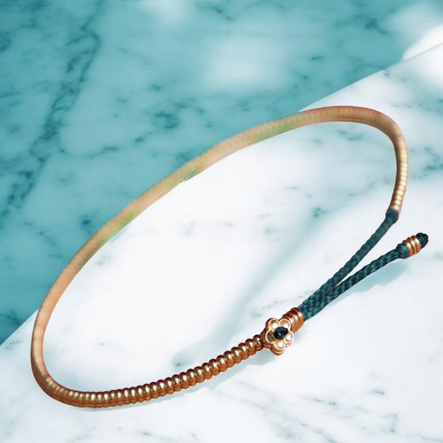 24k 999 Gold Beads Flower Charm Braided Rope Bracelet