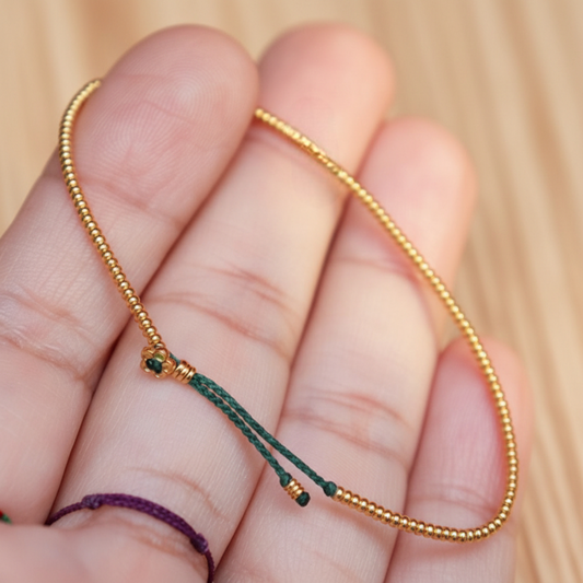 24k 999 Gold Beads Flower Charm Braided Rope Bracelet