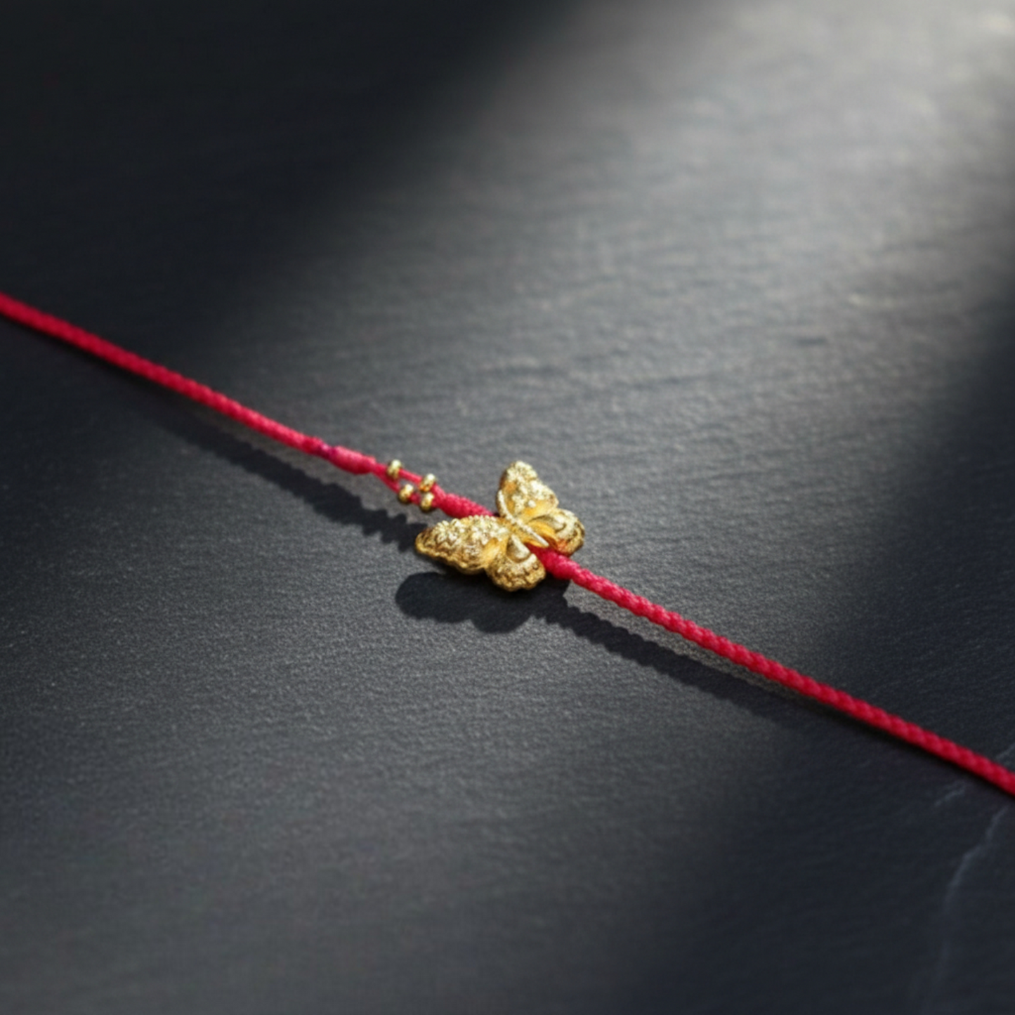 24k 999 Gold Butterfly Charm Red Braided Rope Bracelet