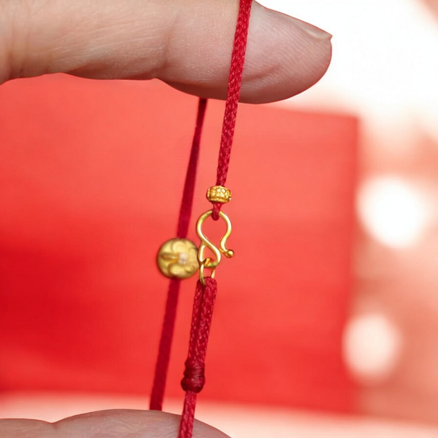 24k 999 Gold Cross Floral Moissanite Charm Red Braided Rope Bracelet
