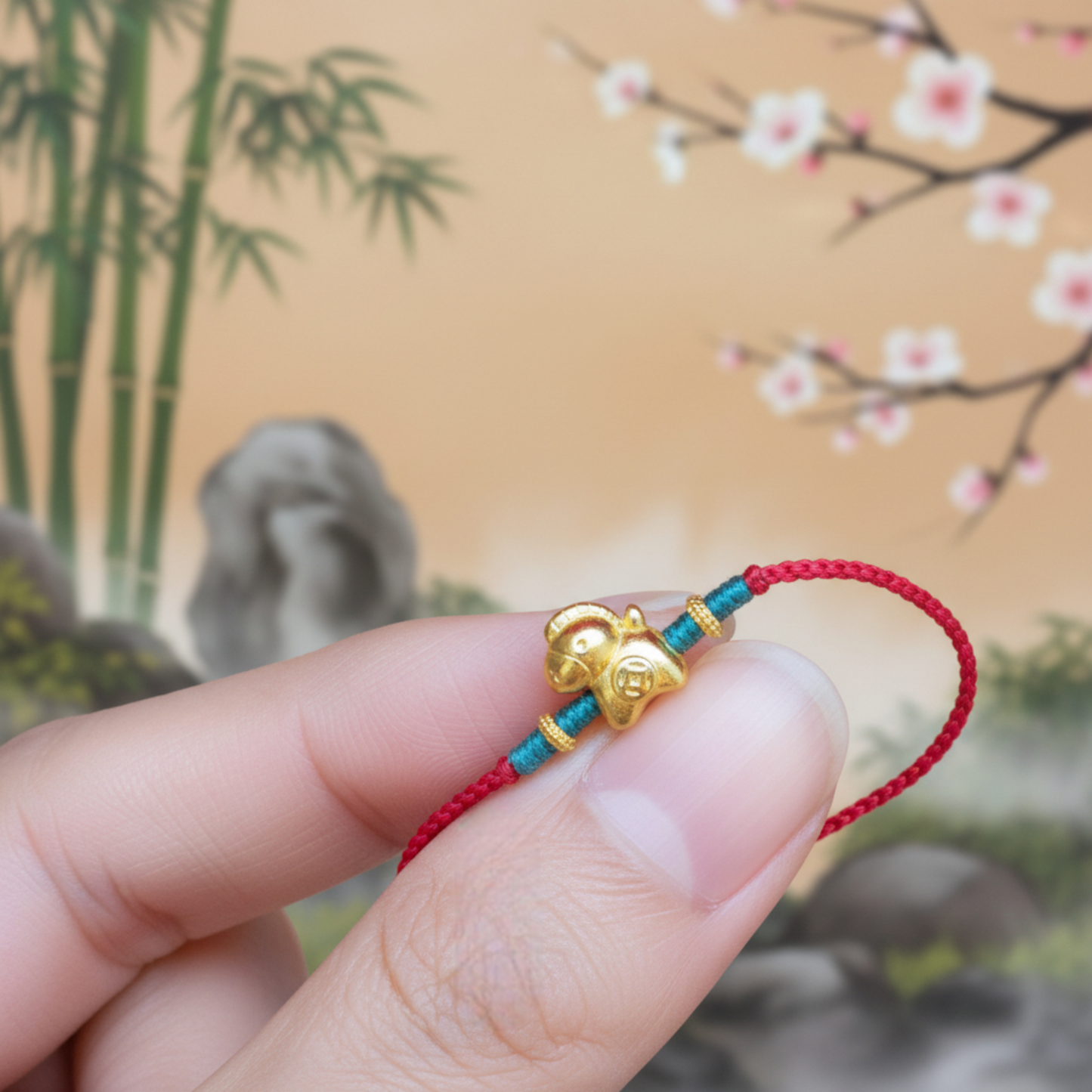 24k 999 Gold Year of Horse Charm Red Braided Rope Bracelet