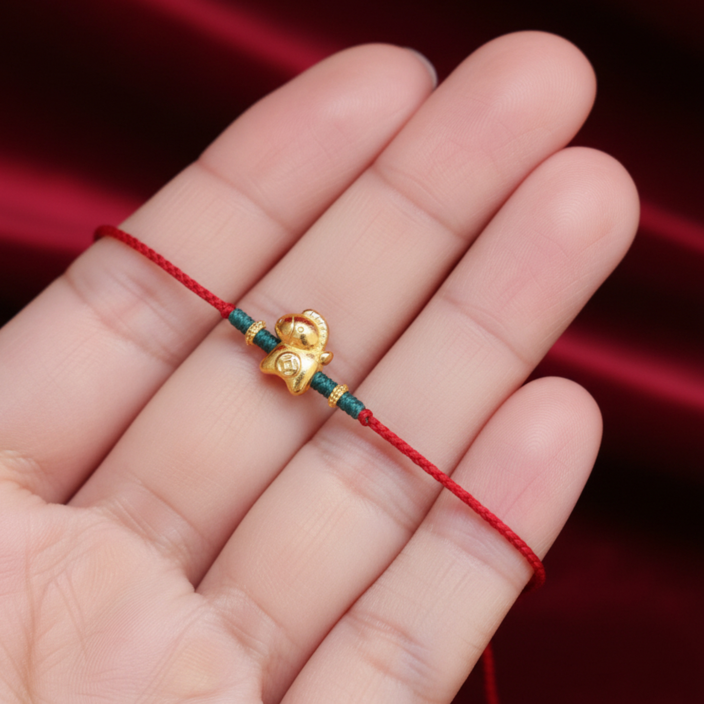 24k 999 Gold Year of Horse Charm Red Braided Rope Bracelet