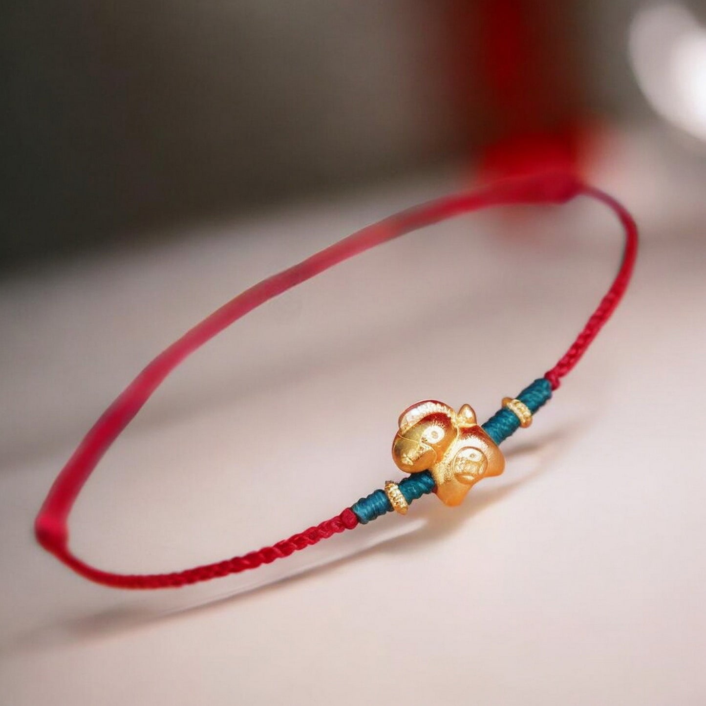 24k 999 Gold Year of Horse Charm Red Braided Rope Bracelet