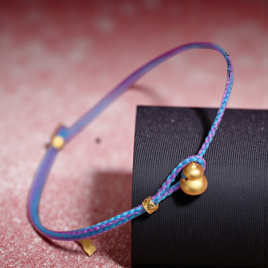 24k 999 Gold Lucky Gourd Charm Braided Rope Bracelet