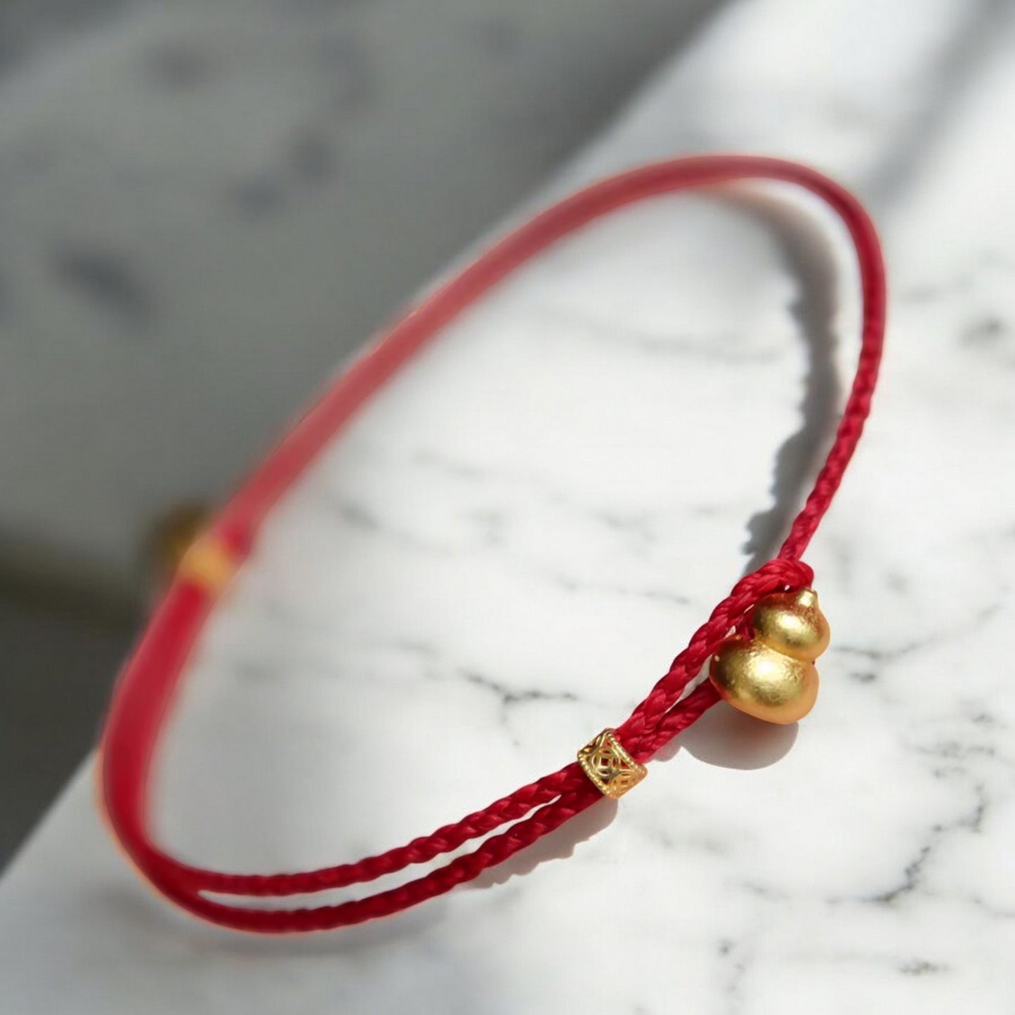 24k 999 Gold Lucky Gourd Charm Braided Rope Bracelet