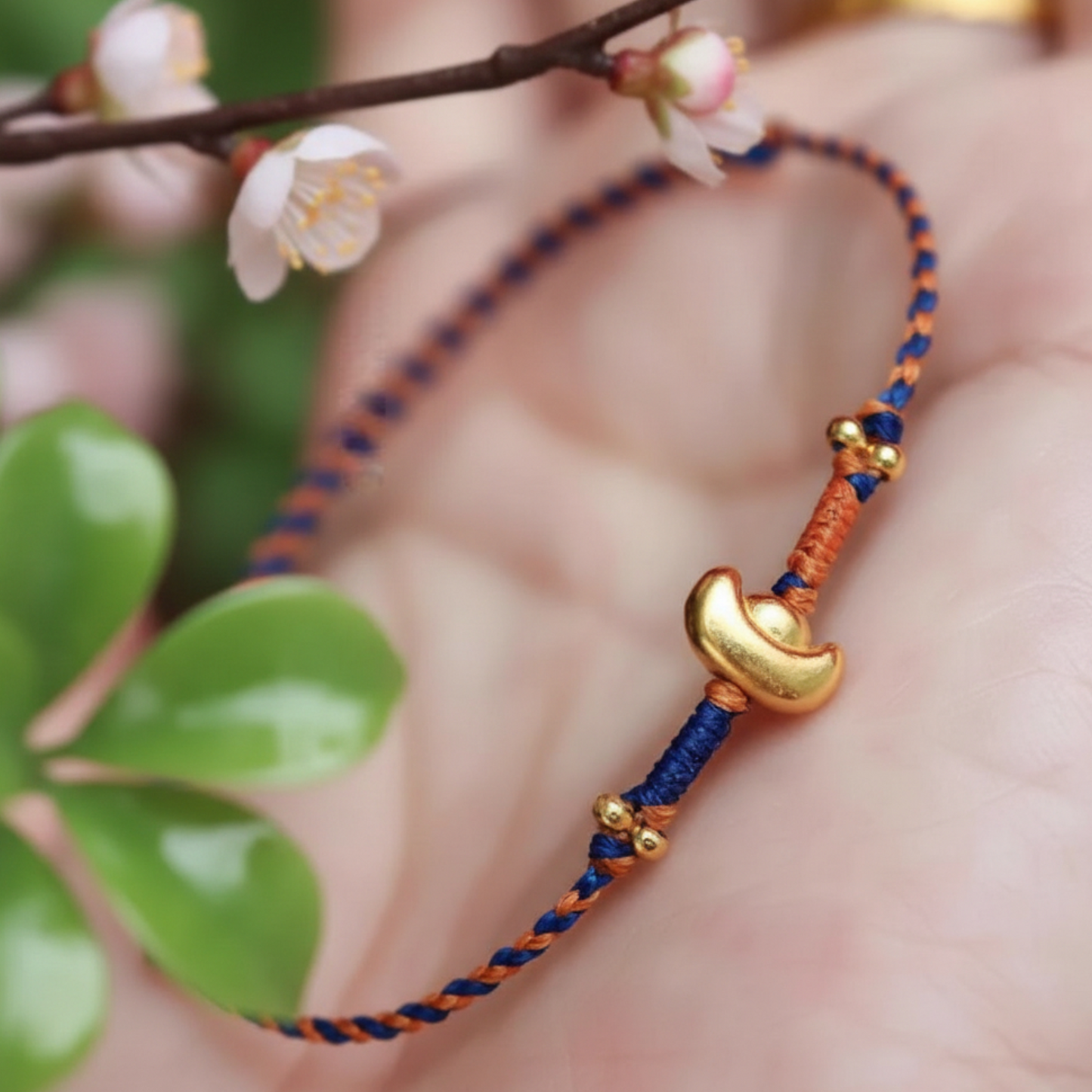 24k 999 Gold Lucky Ingot Chinese Yuanbao Charm Braided Rope Bracelet Bring Wealth