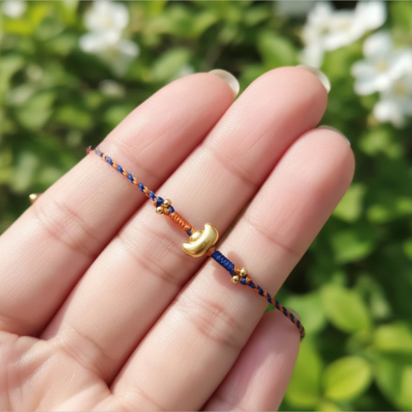 24k 999 Gold Lucky Ingot Chinese Yuanbao Charm Braided Rope Bracelet Bring Wealth