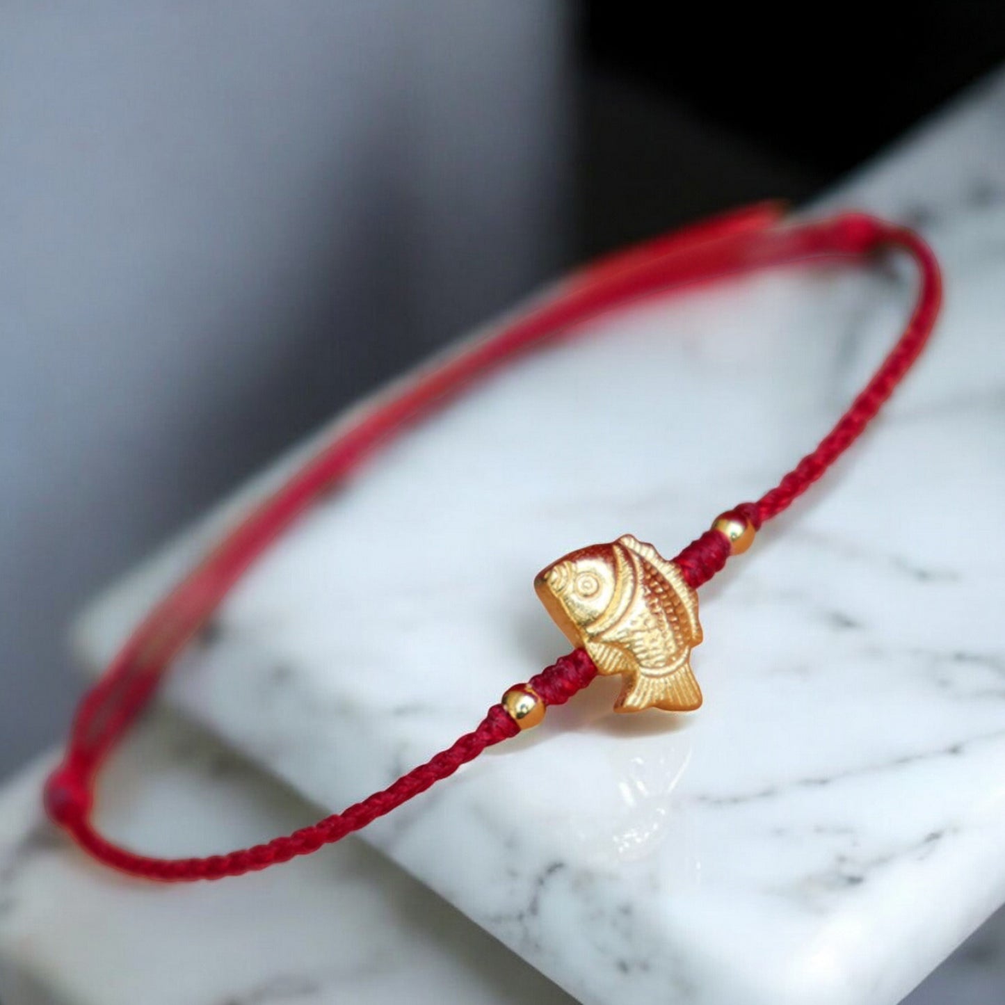 24k 999 Gold Lucky Carp Fish Leaping Over Dragon Gate Charm Braided Rope Bracelet