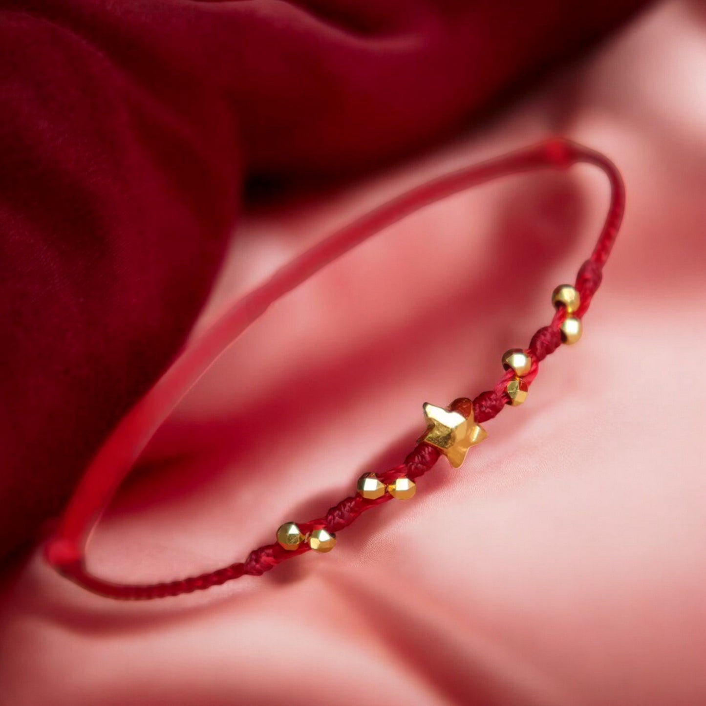 24k 999 Gold Star Beads Charm Adjustable Length Braided Rope Bracelet