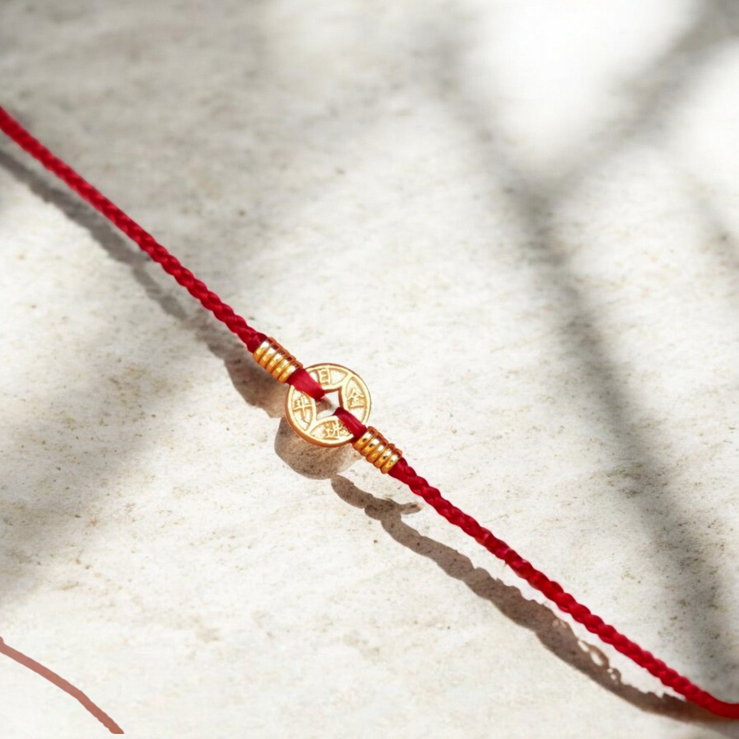 24k 999 Gold Chinese Coin Charm Adjustable Length Braided Rope Bracelet Bring Wealth