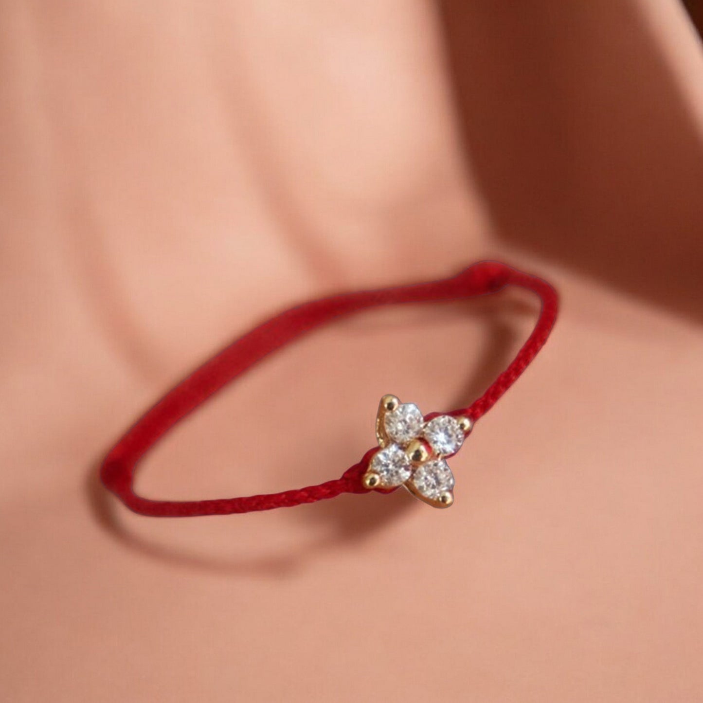 18K Gold Lucky Four-Leaf Diamond Clover Stacking Rope Adjustable Hand-Woven Ring