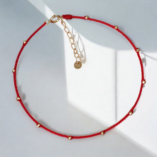 18K Gold Beads Minimal Adjustable Length Braided Rope Bracelet