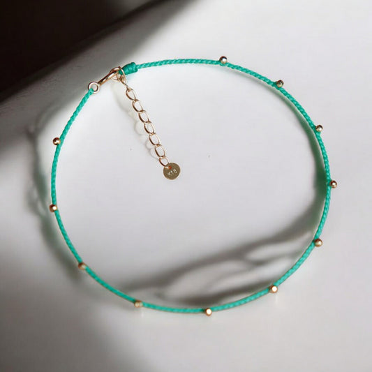 18K Gold Beads Minimal Adjustable Length Braided Rope Bracelet