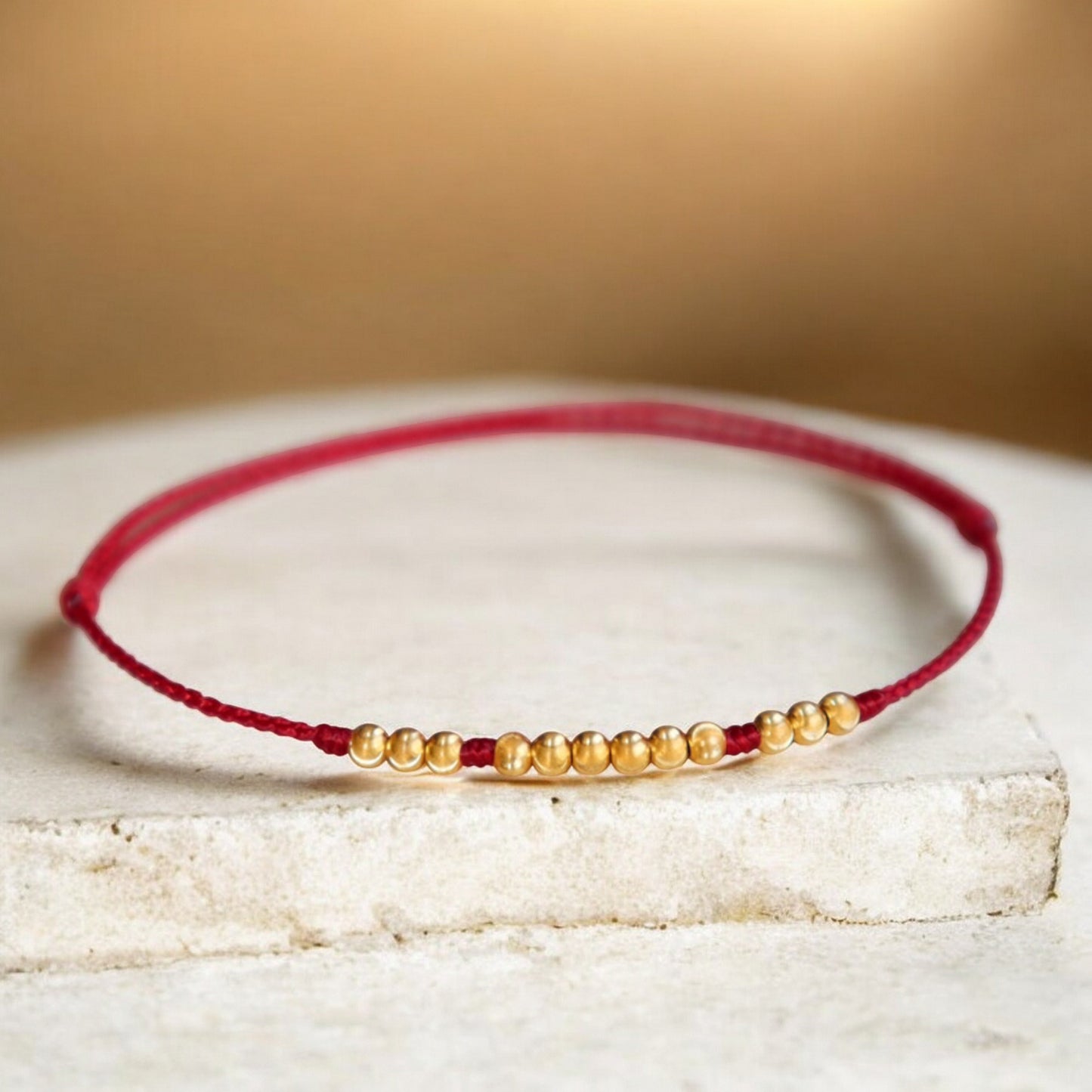 18K Gold Cat Eye Beads Braided String Rope Bracelet