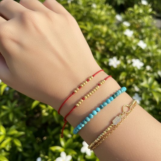 18K Gold Cat Eye Beads Braided String Rope Bracelet