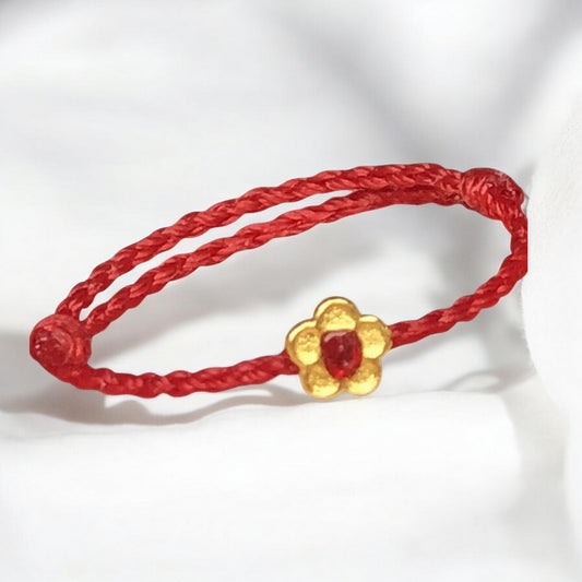 24K Gold Lucky Plum Blossom Flower Charm Adjustable Hand-Woven Ring