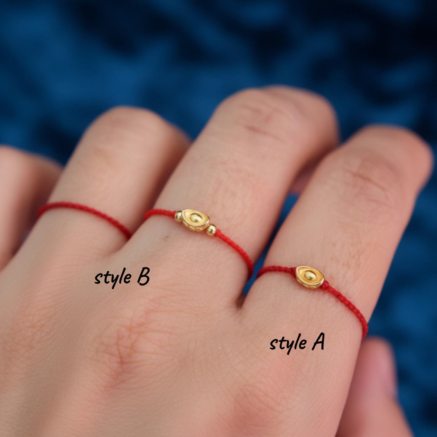 18K Gold Lucky Ingot Chinese Yuanbao Charm Rope String Hand-Woven Ring
