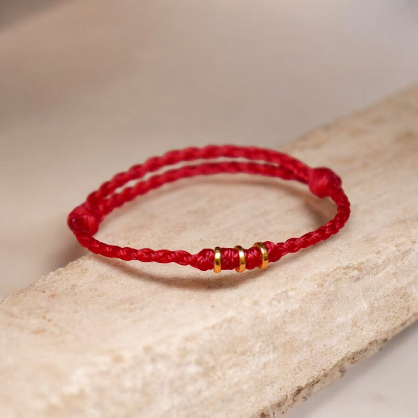 24K Gold Lucky Beads Minimal Charm Adjustable Hand-Woven Ring