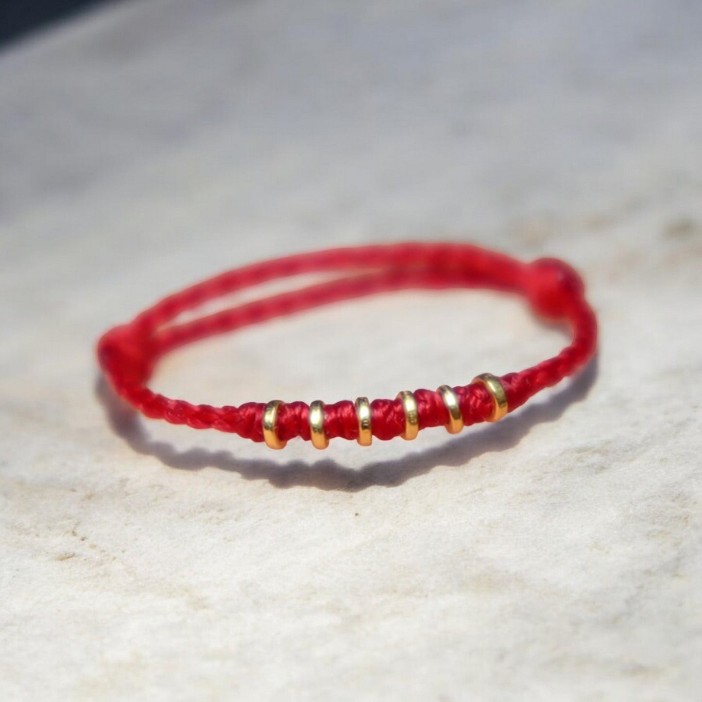 24K Gold Lucky Beads Minimal Charm Adjustable Hand-Woven Ring
