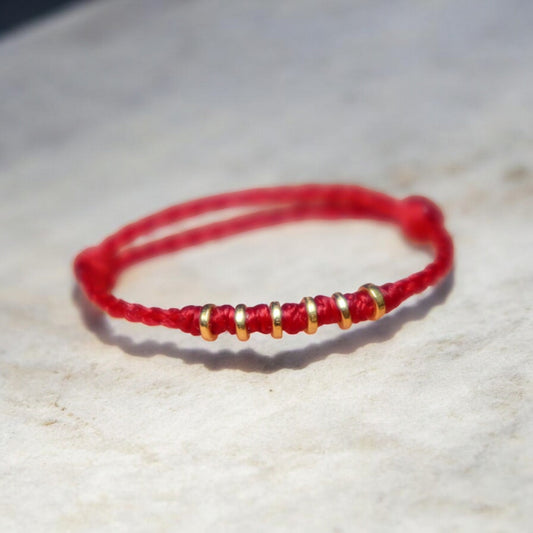 24K Gold Lucky Beads Minimal Charm Adjustable Hand-Woven Ring