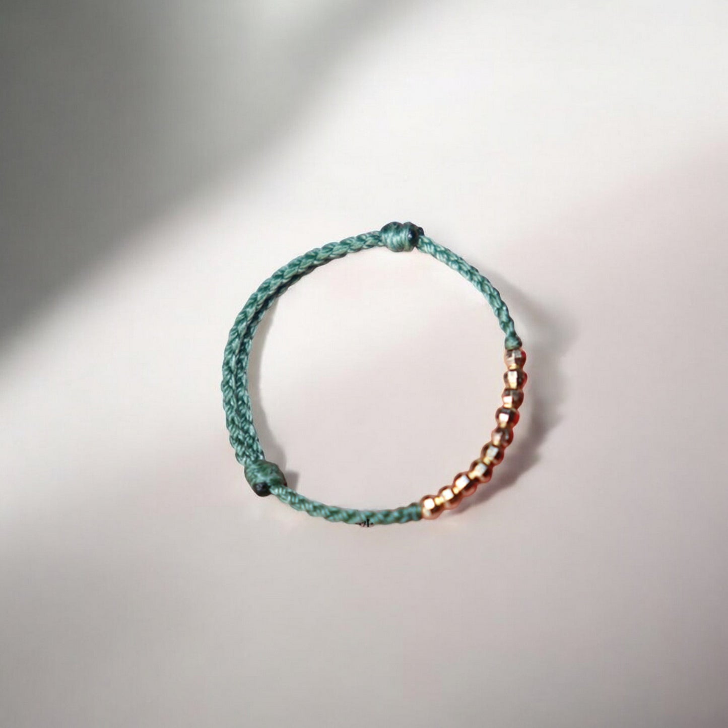 18K Gold Lucky 0.02ct Diamond Minimal Beads Rope Adjustable Hand-Woven Ring