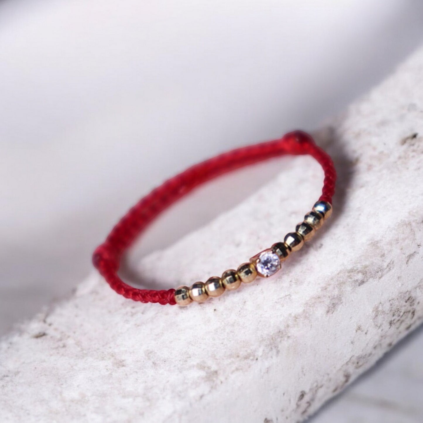 18K Gold Lucky 0.02ct Diamond Minimal Beads Rope Adjustable Hand-Woven Ring