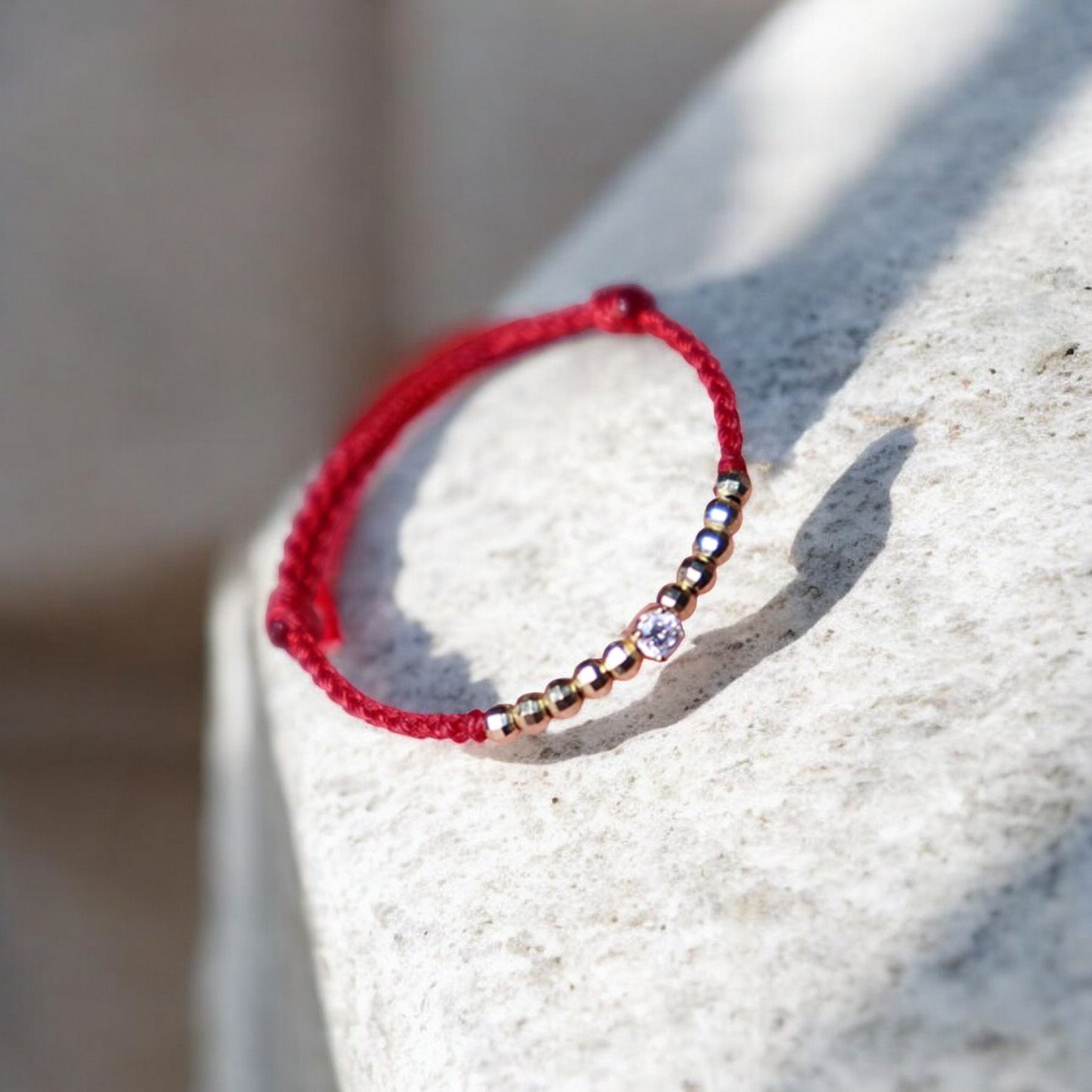 18K Gold Lucky 0.02ct Diamond Minimal Beads Rope Adjustable Hand-Woven Ring