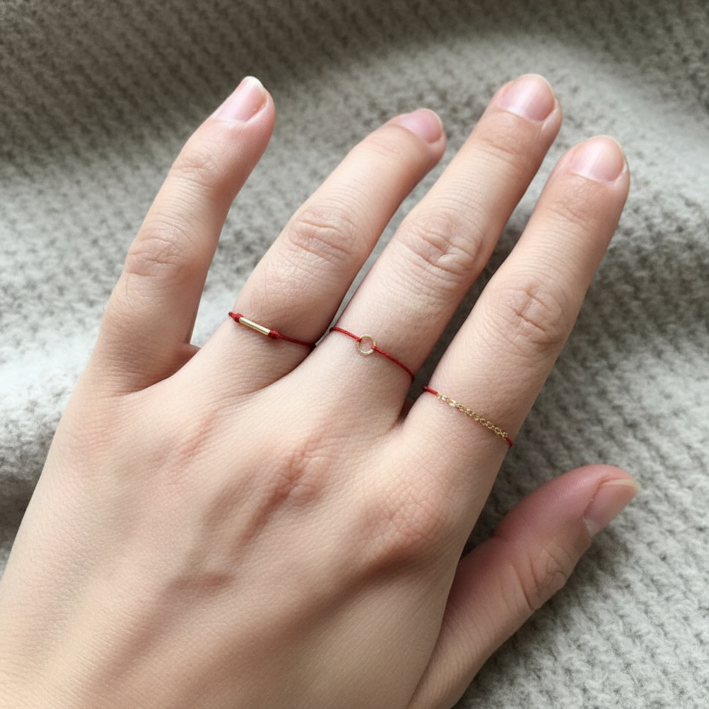 18K Gold Lucky Infinity Loop Round Charm Rope Adjustable Hand-Woven Ring