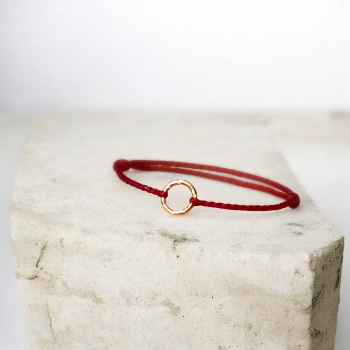 18K Gold Lucky Infinity Loop Round Charm Rope Adjustable Hand-Woven Ring