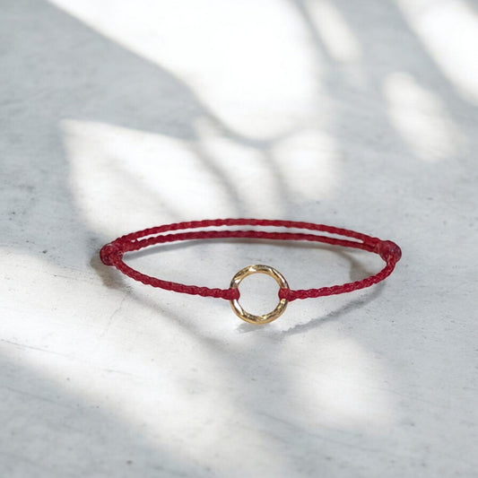 18K Gold Lucky Infinity Loop Round Charm Rope Adjustable Hand-Woven Ring