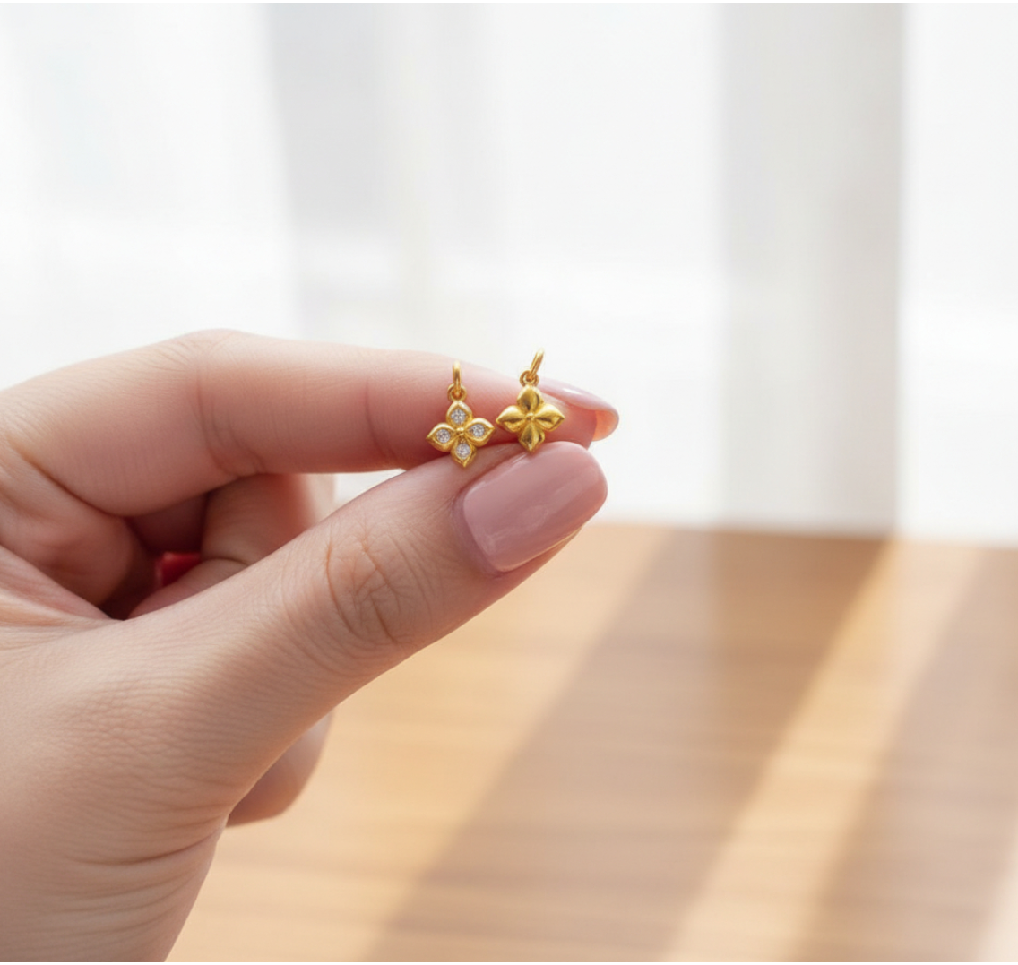 24K 999 Pure Gold Moissanite Clover D.I.Y Charm Pendant