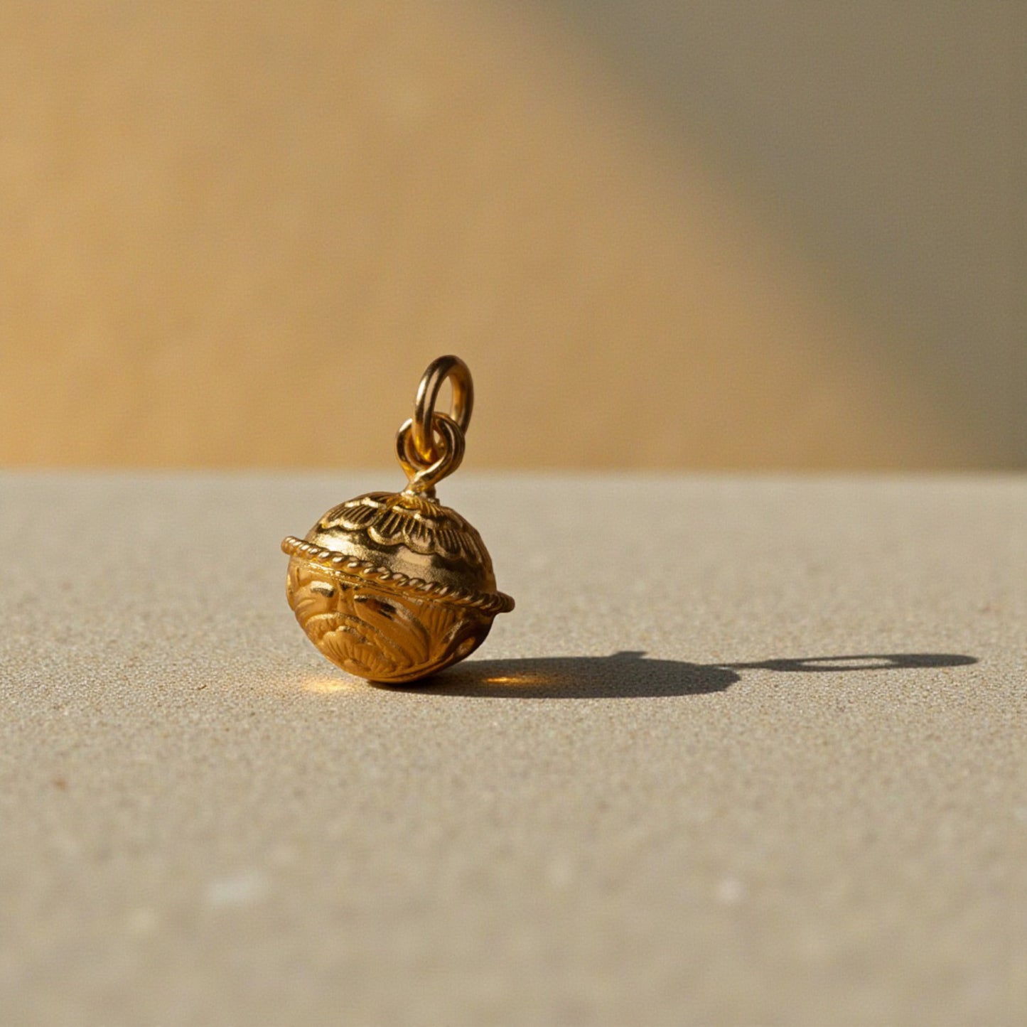 24K 999 Pure Gold Engraved Peony Flower Bell D.I.Y Charm Pendant