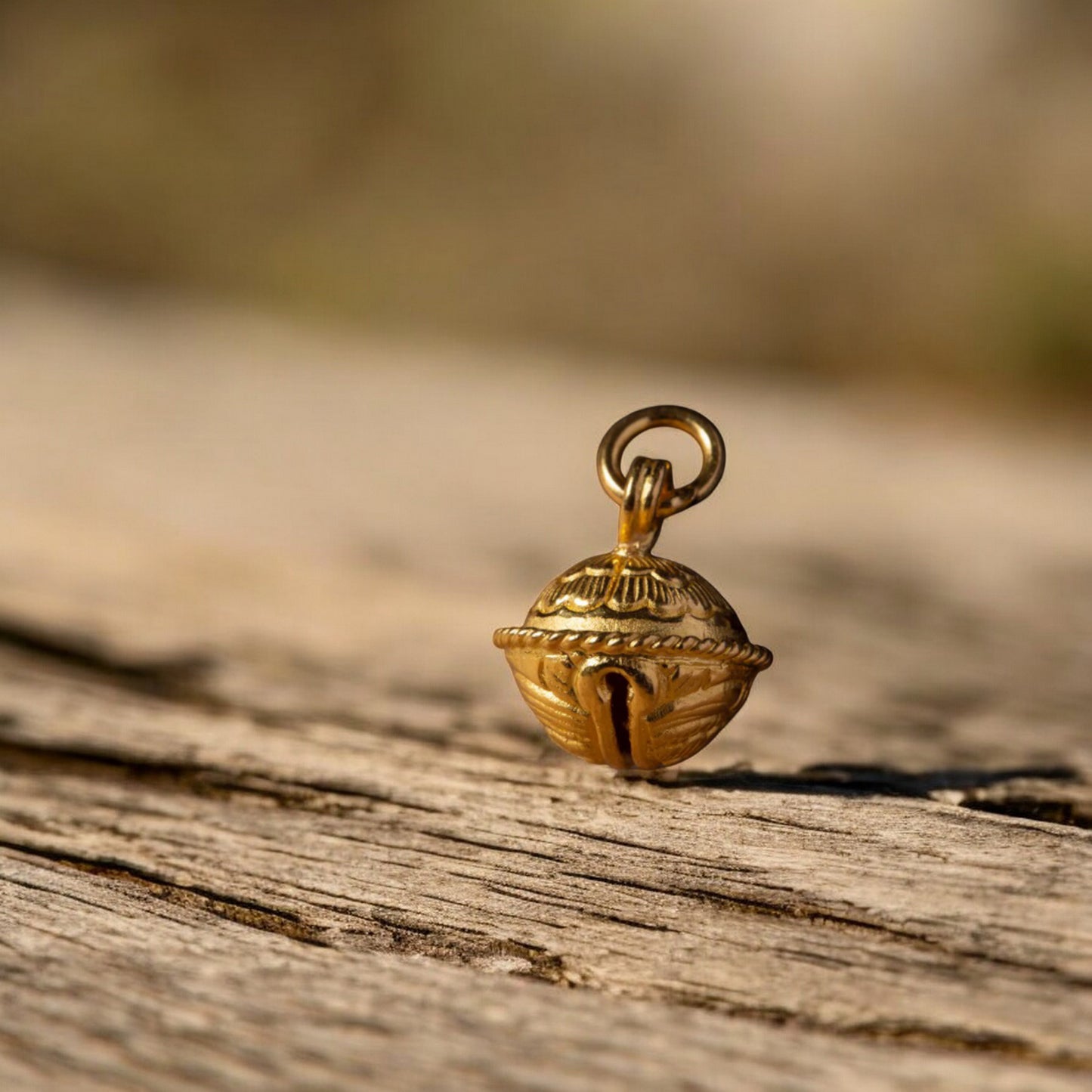 24K 999 Pure Gold Engraved Peony Flower Bell D.I.Y Charm Pendant