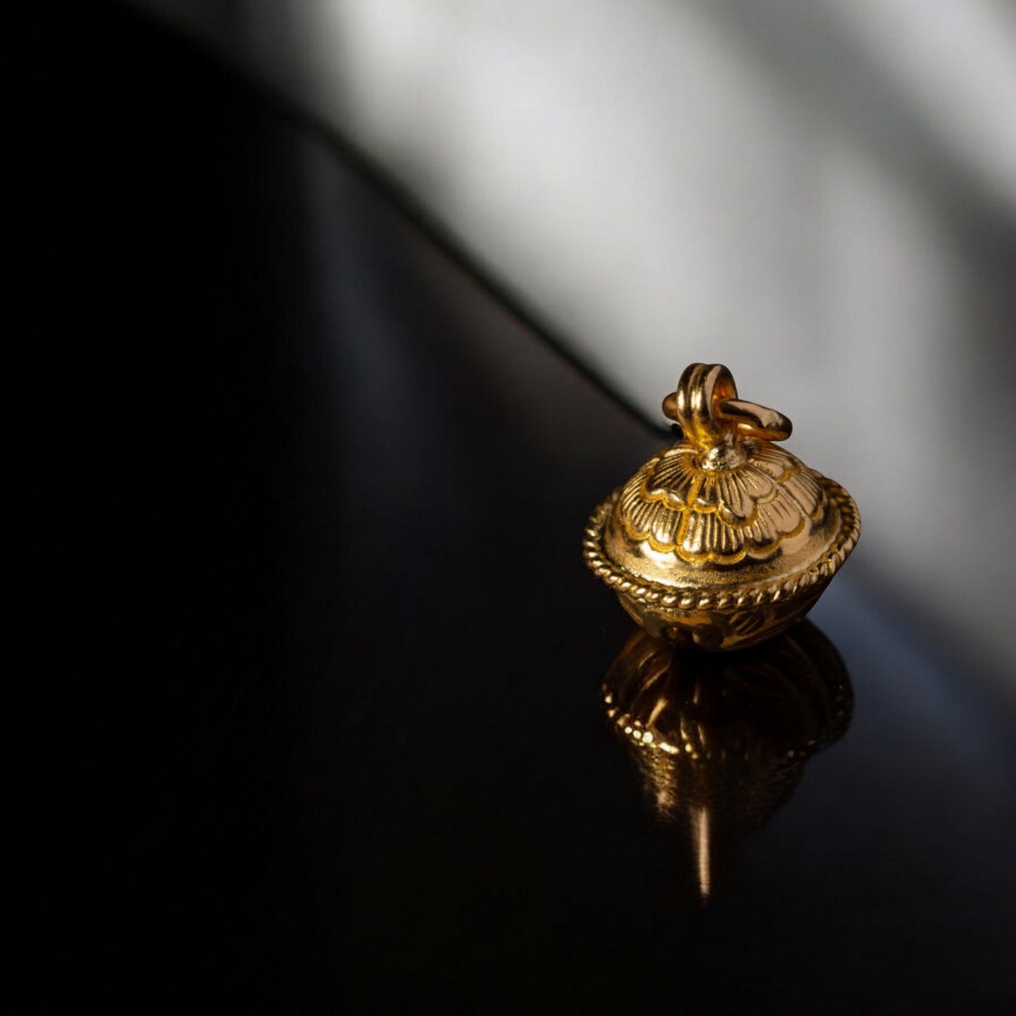24K 999 Pure Gold Engraved Peony Flower Bell D.I.Y Charm Pendant