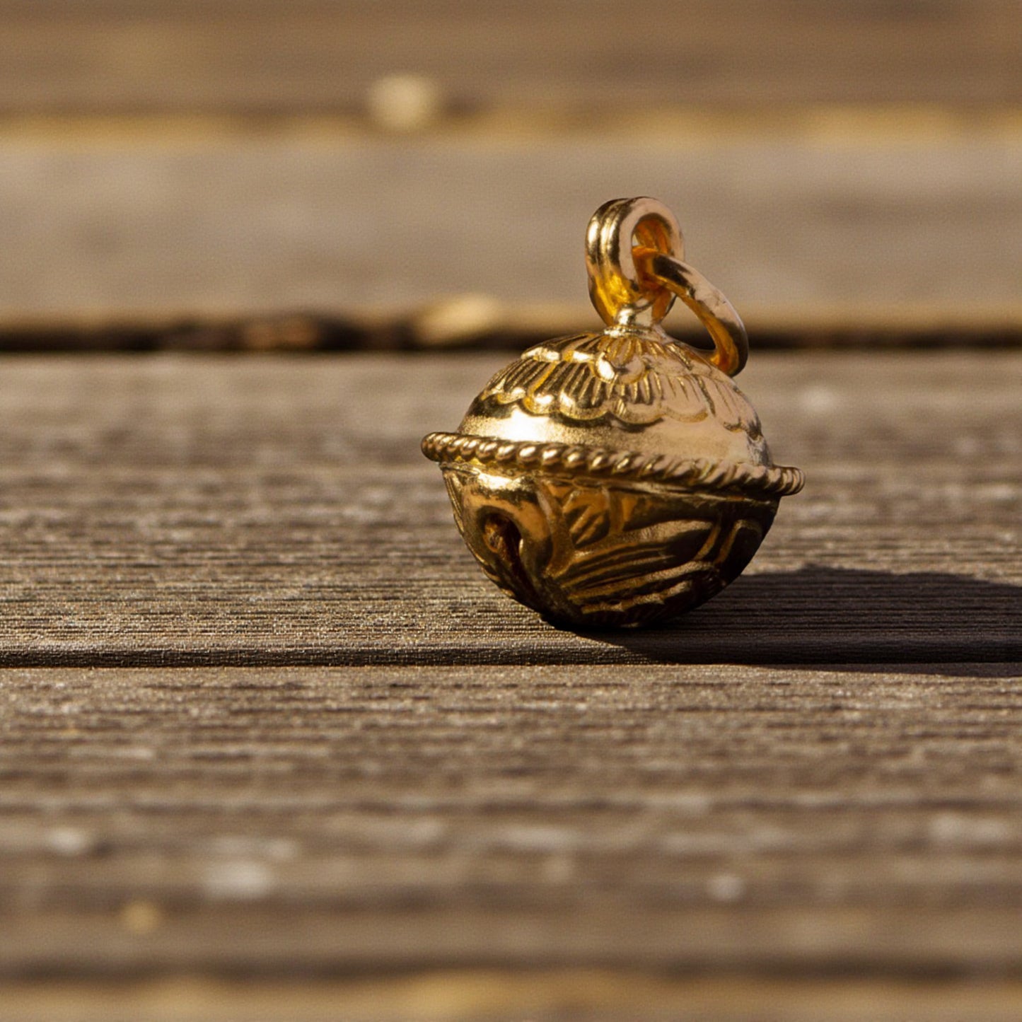 24K 999 Pure Gold Engraved Peony Flower Bell D.I.Y Charm Pendant