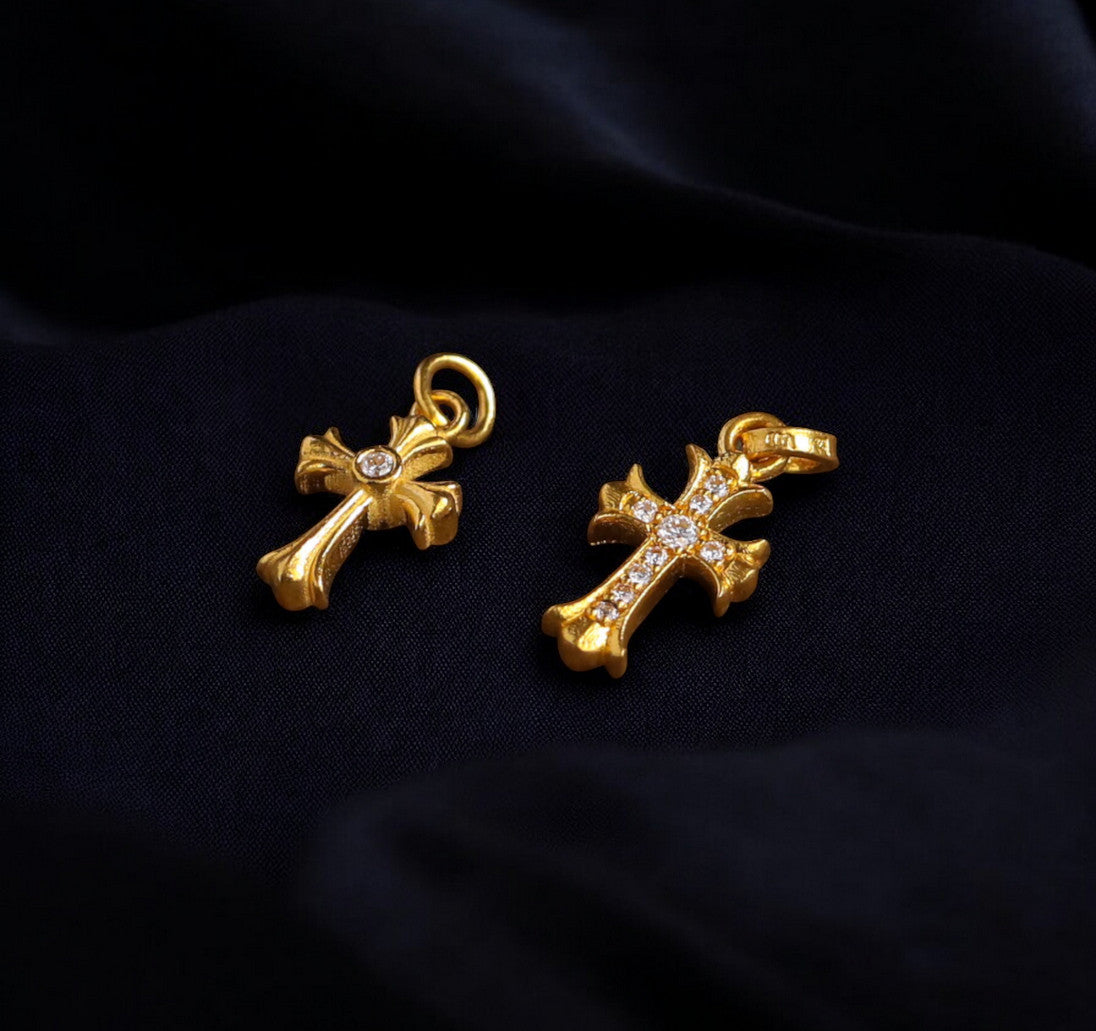 24K 999 Pure Gold Moissanite Cross Charm Pendant