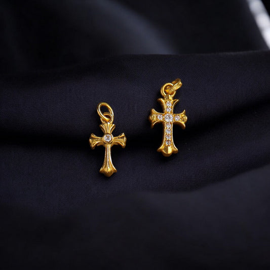 24K 999 Pure Gold Moissanite Cross Charm Pendant