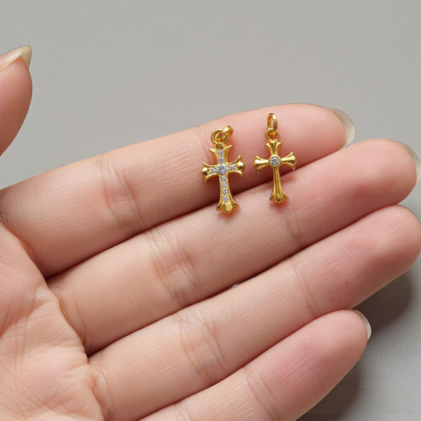 24K 999 Pure Gold Moissanite Cross Charm Pendant