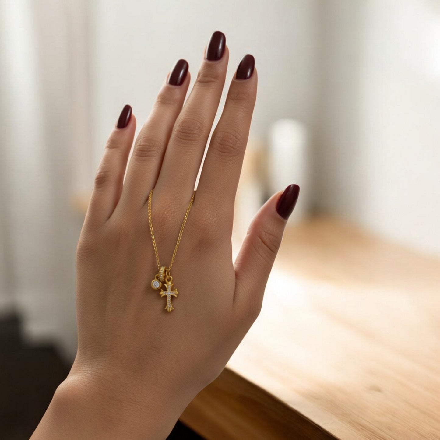 24K 999 Pure Gold Moissanite Cross Charm Pendant