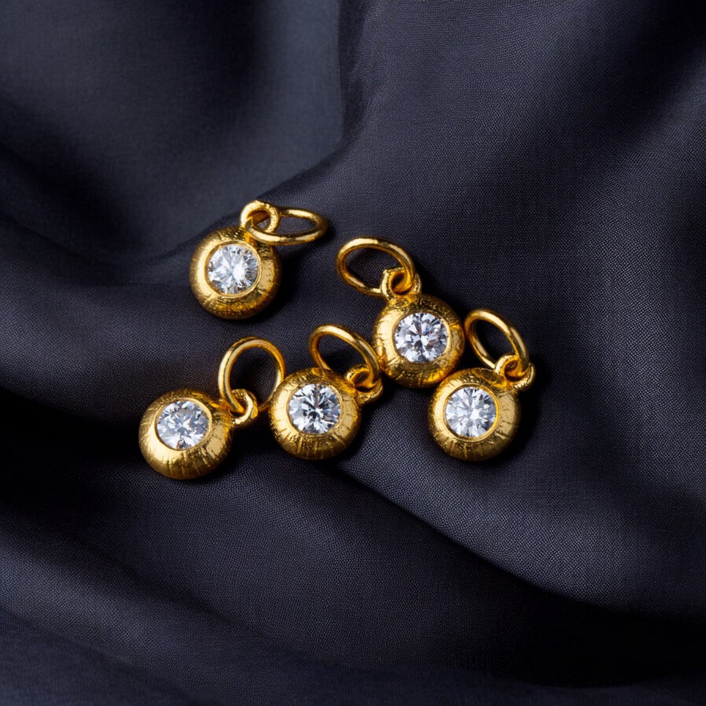 24K 999 Pure Gold Diamond Round Bead D.I.Y Charm Pendant