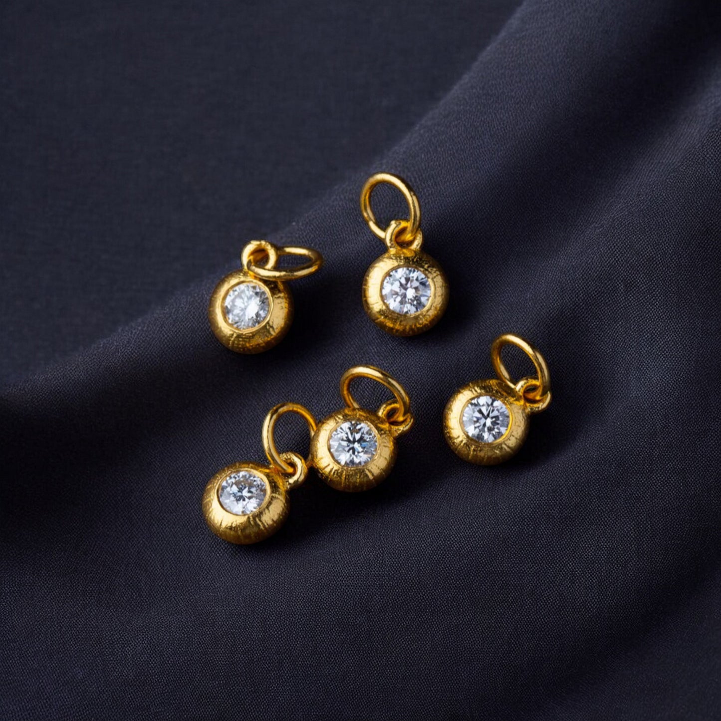 24K 999 Pure Gold Diamond Round Bead D.I.Y Charm Pendant