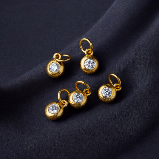24K 999 Pure Gold Diamond Round Bead D.I.Y Charm Pendant