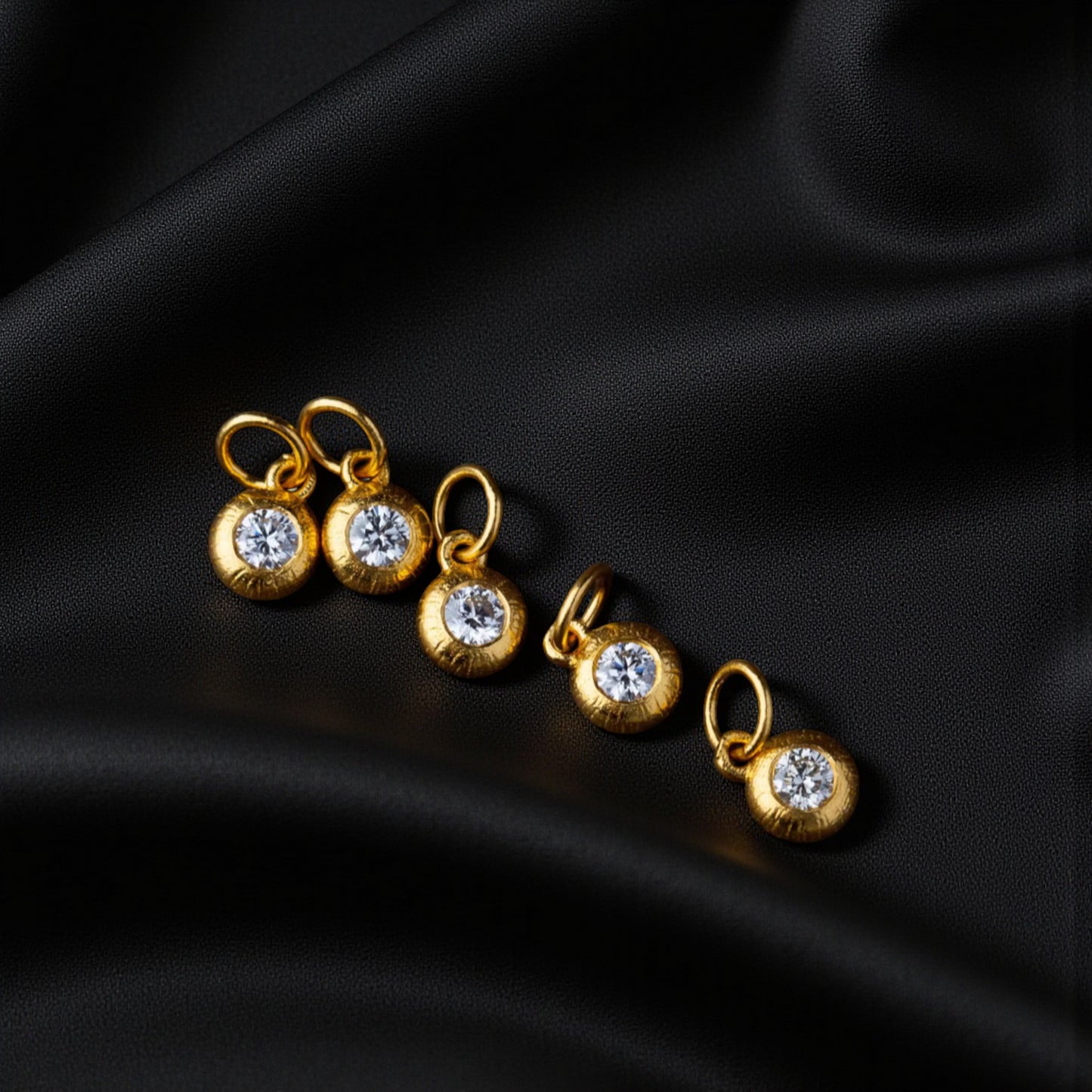 24K 999 Pure Gold Diamond Round Bead D.I.Y Charm Pendant