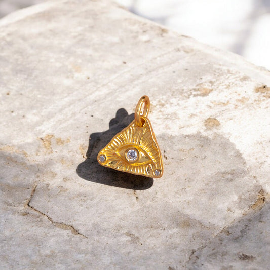24K 999 Pure Gold Mini Moissanite Triangle Eye of Providence D.I.Y Charm Pendant