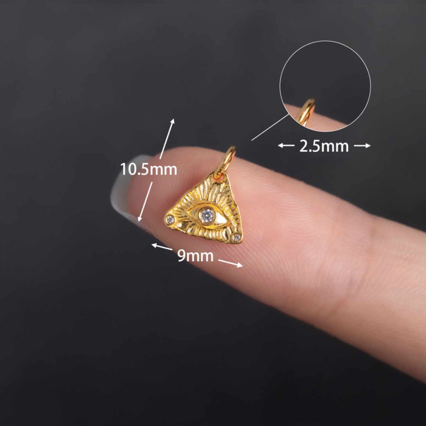 24K 999 Pure Gold Mini Moissanite Triangle Eye of Providence D.I.Y Charm Pendant