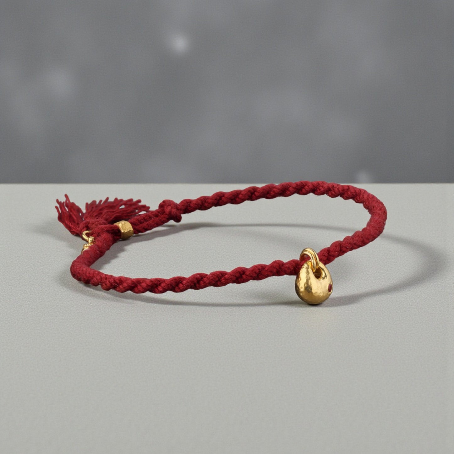 24K Pure 999 Gold Lucky Bell and Lock Charm Red Rope Adjustable Hand-Woven Bracelet
