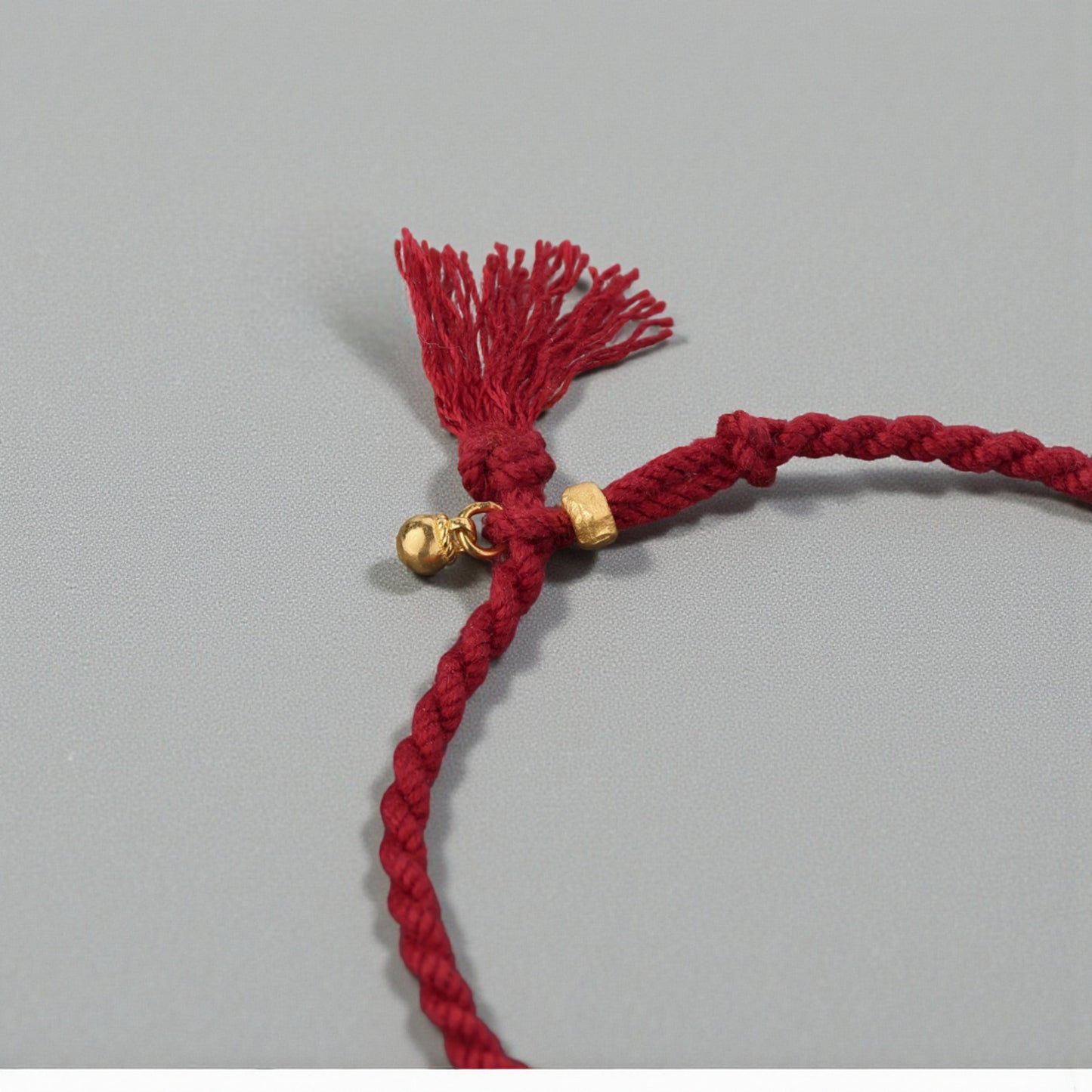 24K Pure 999 Gold Lucky Bell and Lock Charm Red Rope Adjustable Hand-Woven Bracelet