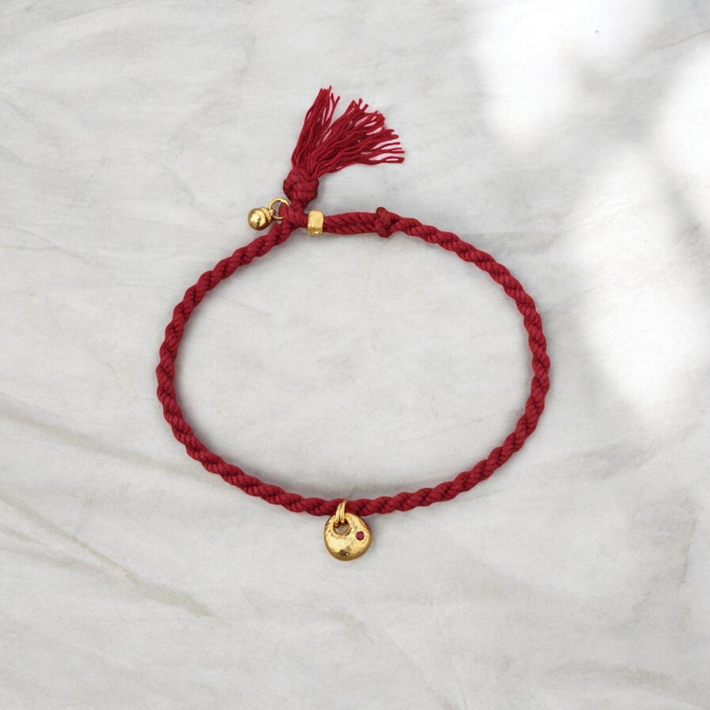 24K Pure 999 Gold Lucky Bell and Lock Charm Red Rope Adjustable Hand-Woven Bracelet