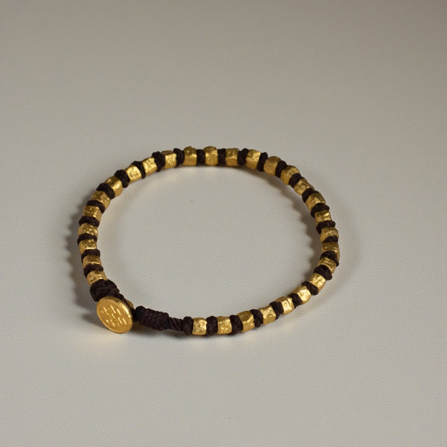 24K Pure 999 Gold Hammered Square Antique Style Men and Women Bracelet