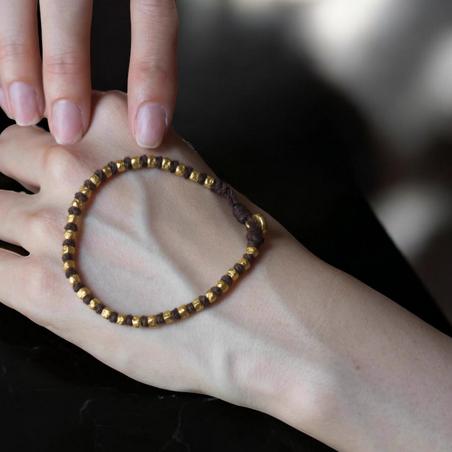 24K Pure 999 Gold Hammered Square Antique Style Men and Women Bracelet